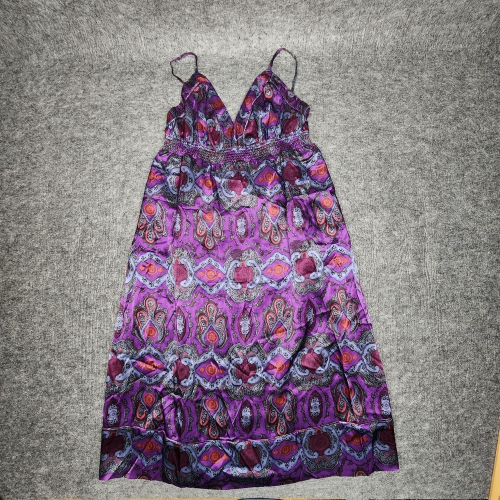 Banana Republic Womens Purple Paisley 100% Silk Spaghetti Strap Deep V Dress 6